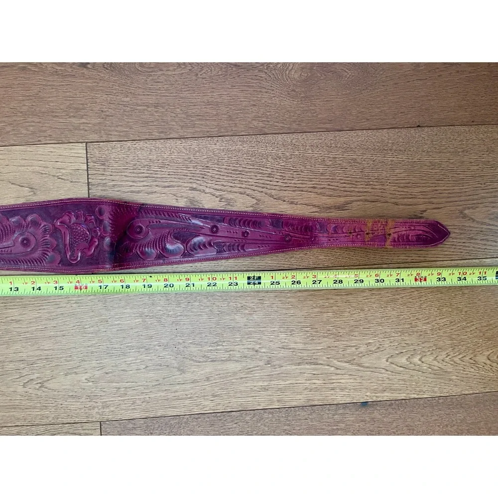 Gaitan Tooled Leather Belt Women 33.5 Burgundy Fair Vintage Floral Wide Western